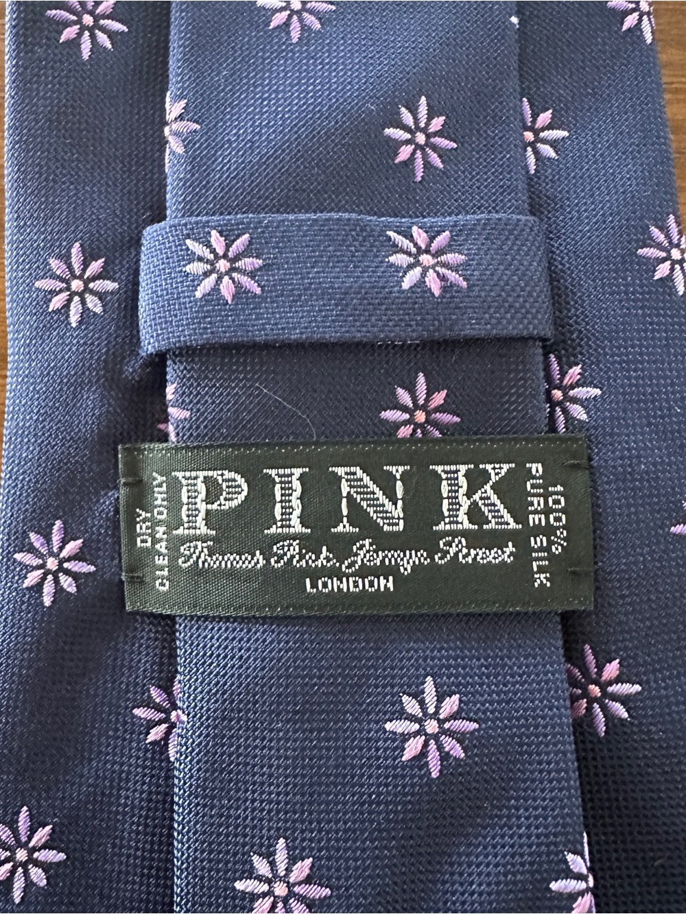 PINK Victoria's Secret Navy Tie with Pink Floral Motif